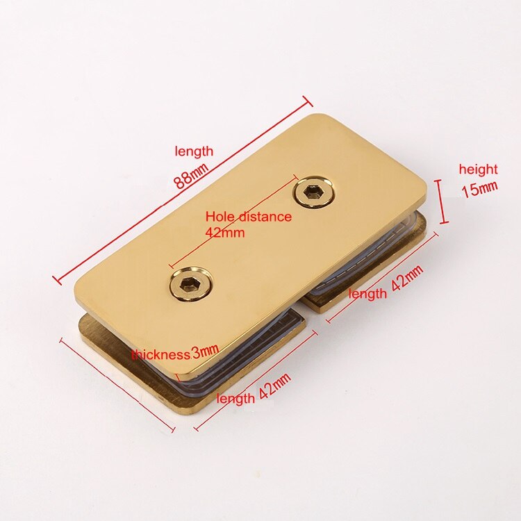 Manija de puerta de vidrio para ducha, bisagra de acero inoxidable dorada, abrazadera de cristal, Clip de puerta, accesorios de baño, Hardware: 180 degrees