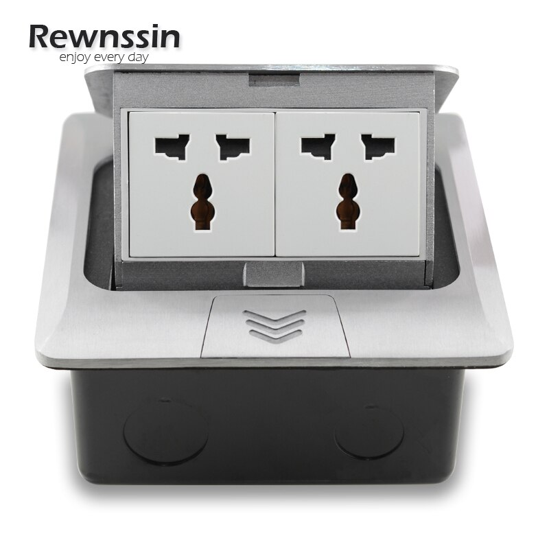 Universal Socket With USB Charging Port Fast Pop-Up Floor Outlet 2 Way Power Adapter Aluminum Alloy Material Office 16A Black