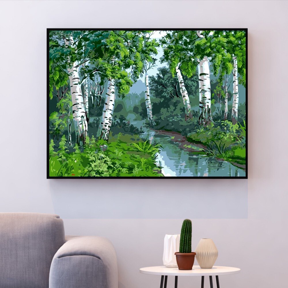 HUACAN Painting By Number Forest Landscape Kits Drawing Canvas HandPainted DIY Oil Pictures Scenery Home Decor