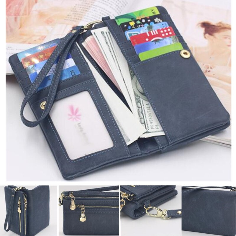 Women Wallets Dull Polish Leather Wallet Double Zipper Day Clutch Purse Wristlet Portefeuille Handbags Carteira Feminina