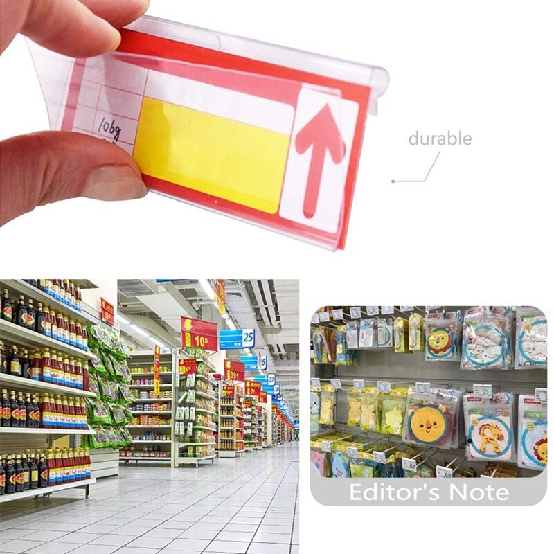 100 pezzi porta etichette in plastica trasparente per scaffali in filo prezzo al dettaglio porta etichette porta Display segno merce (6X4 Cm)
