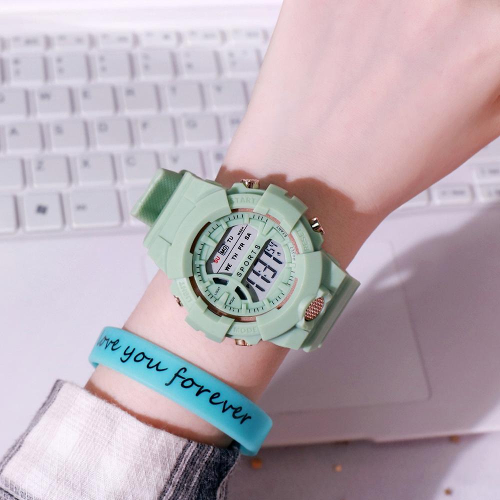 LED Digital Watch Women Sport Casual Electronic Female Clock Luxury Silicone Bracelet Wristwatch Strap Reloj Mujer: green