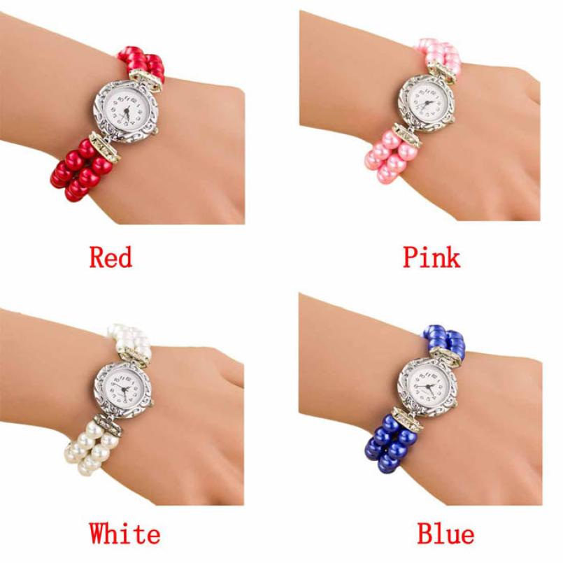 Newly Women Girl's Brand Pearl Beads Quartz Bracelet Watch Gofuly woman watch