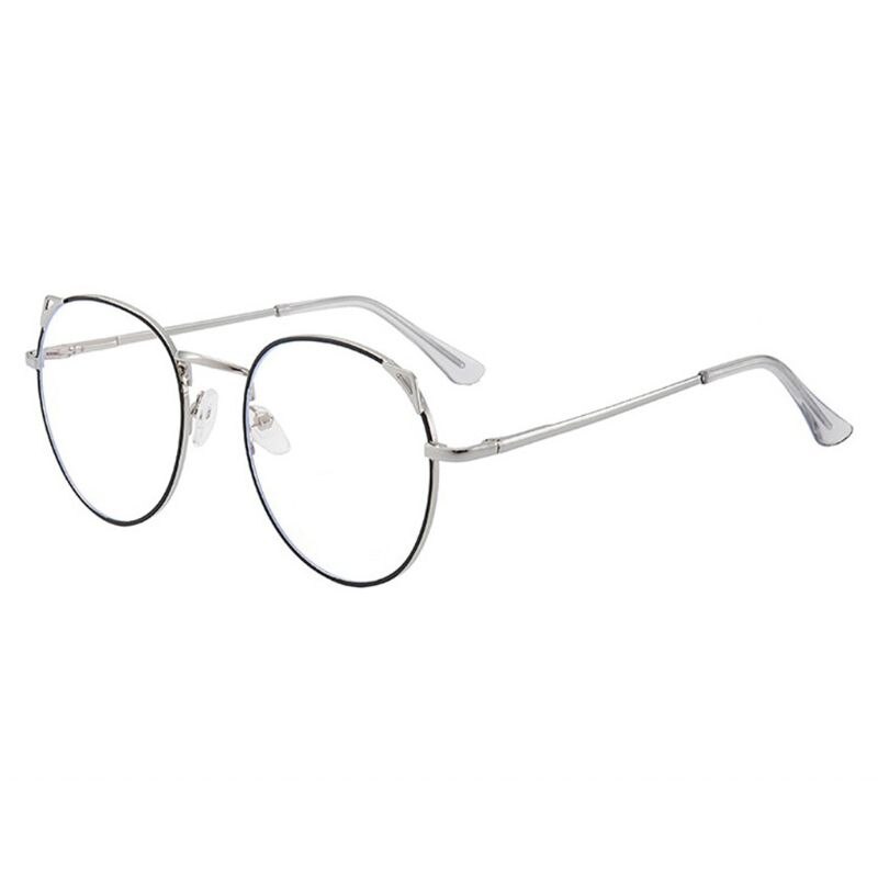 Antiblått ljus söta runda kattöron glasögonbågar dator ögonskydd optiska glasögon unisex: Silver svart