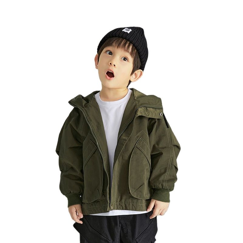 Jongens En Najaar Jas Nieuw Kids Hooded Windjack Kinderen Tops Jongen Baby Jongens Lente Jas Trend kleding: Army Green / 24M