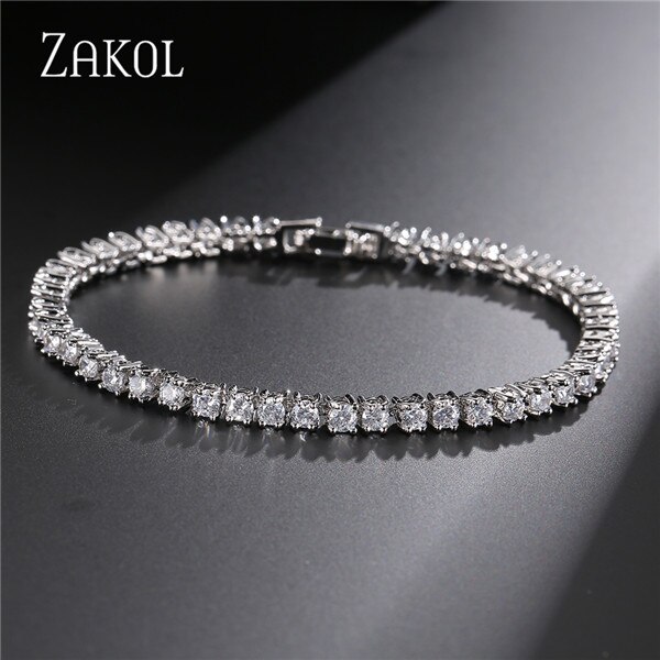 ZAKOL Hip Zirconia cúbica redonda cristal tenis pulsera y brazaletes para mujeres boda joyería Mujer FSBP171: white Color 3mm