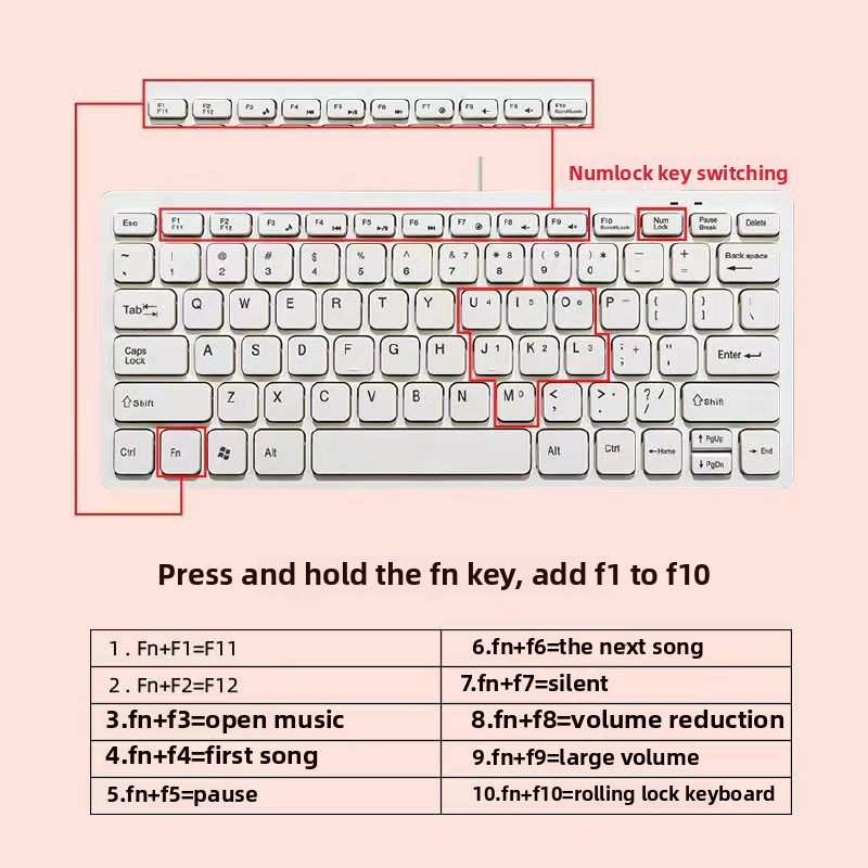 Teclado externo para portátil, ordenador de escritorio USB con cable, 78 teclas, teclado pequeño de Chocolate