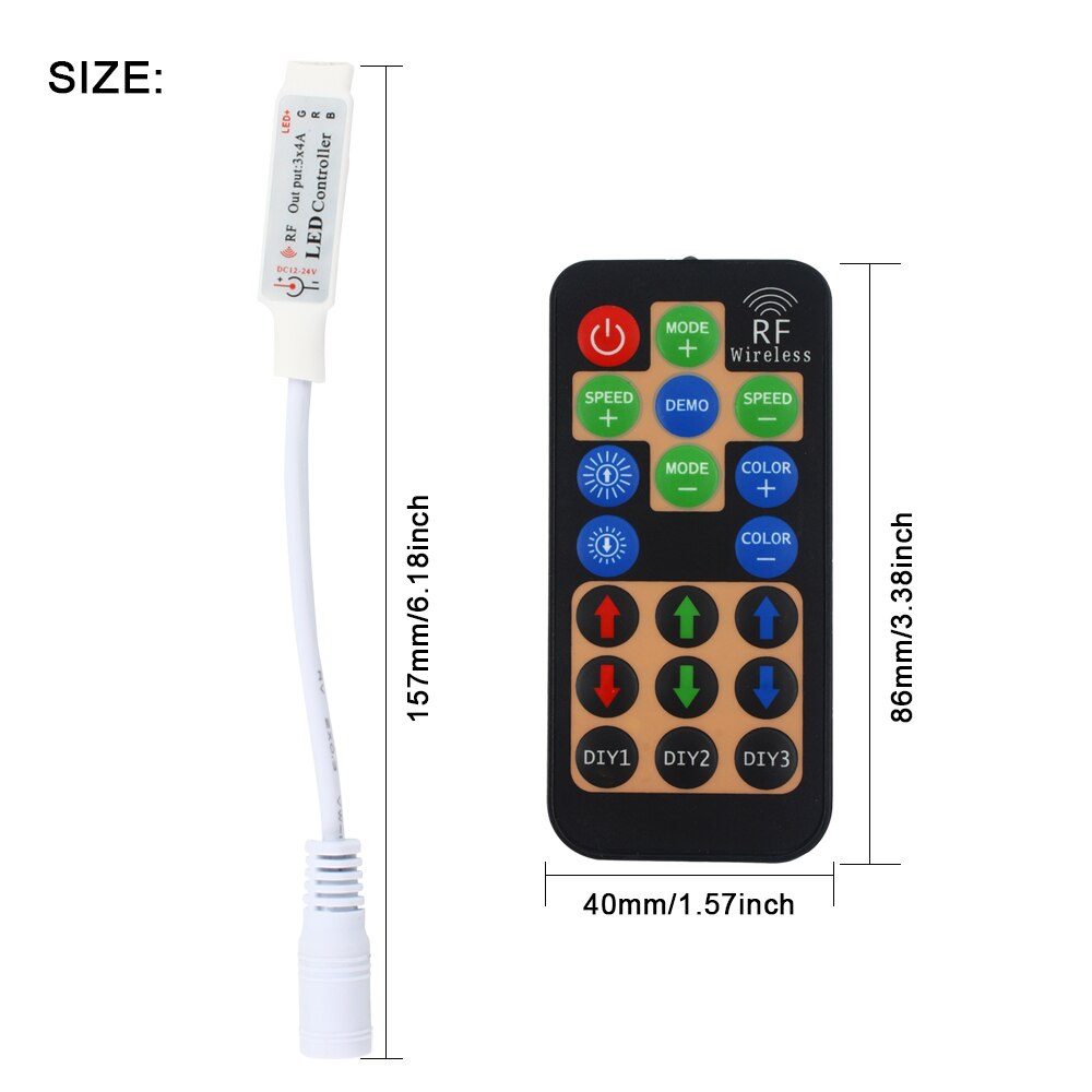Led RGB Remote Controller DC12-24V 17key RF Wireless Controller With 4pin Female DC For 5050 12A RGB Led Strip Tape Lighting