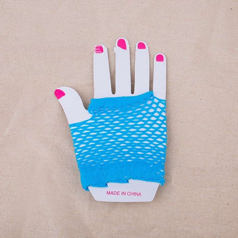 Nylonowe kolorowe rękawiczki kabaretki bez palców na 80s zaopatrzenie solidny i akcesoria kostiumowe różbyć winnym krótkie rękawiczki kabaretki dodatki na imprezę: Niebieski