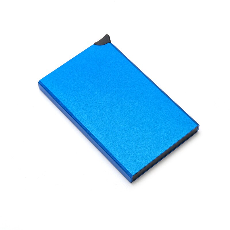 BISI GORO Black Metal Box Wallet Single Box Aluminum Credit Card Holder Slim RFID Protector Card Cases: X-55 Blue