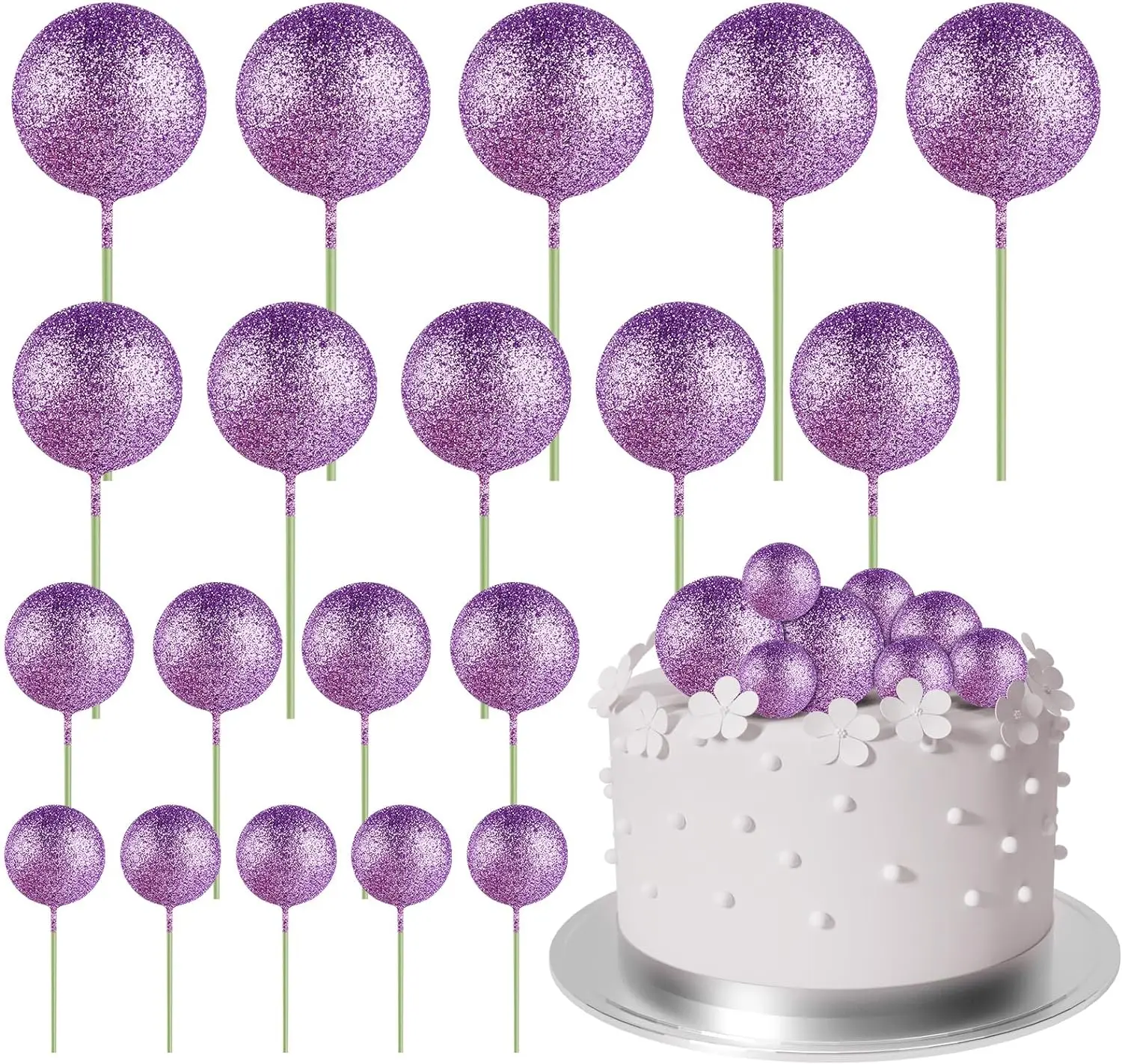 Décorations de décoration de gâteau mini ballon 20 pièces avec pics de boules d'or-décor de gâteau festif pour les célébrations