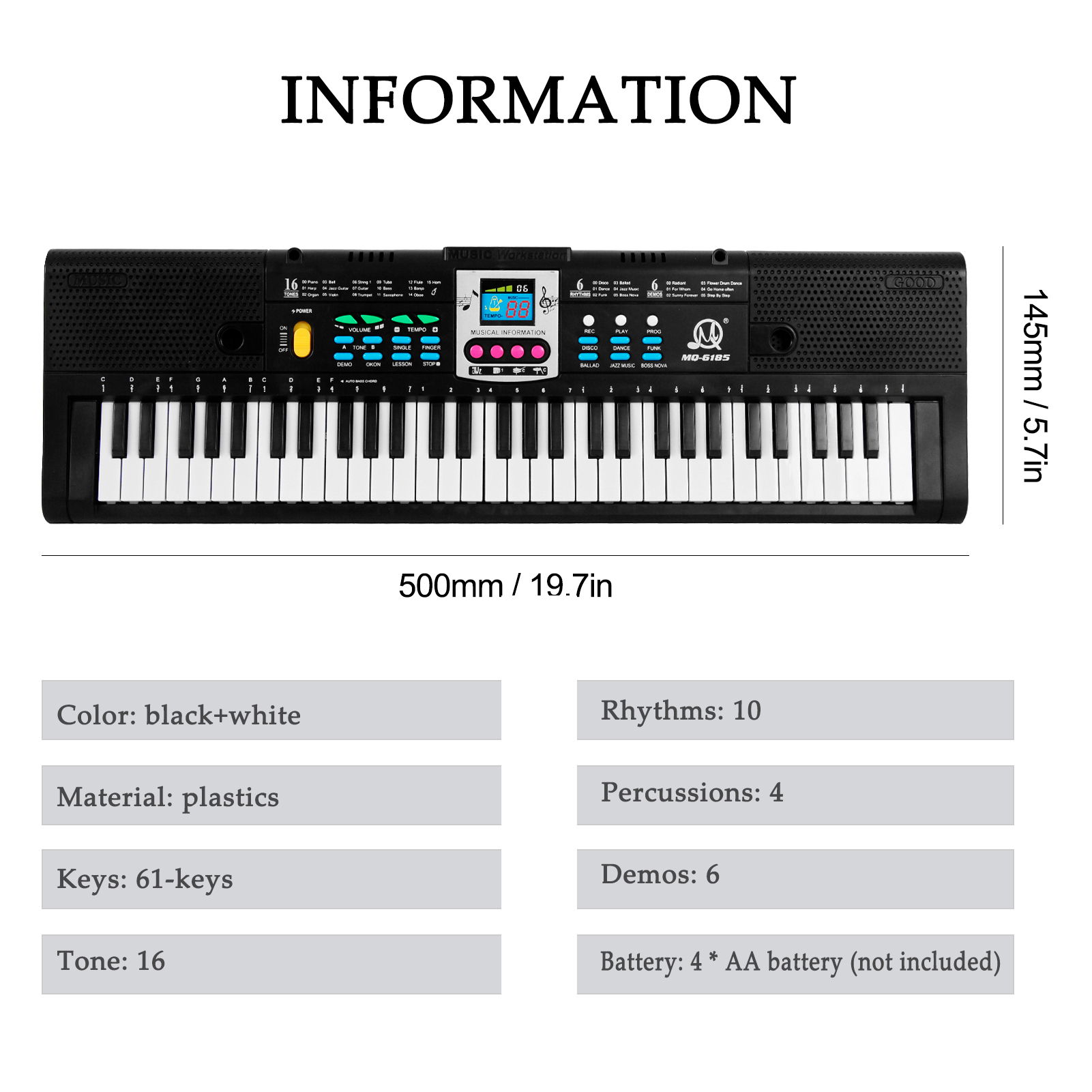61 Keys Digital Music Electronic Keyboard Multifunctional Electric Piano with Microphone Function Musical Instrument for Kids