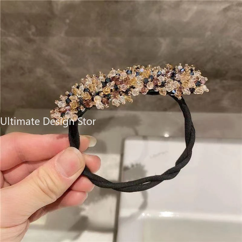 Diademas elegantes para hacer moños mágicos de cristal, horquillas con forma de Donut, bandas para el cabello a la para chicas y mujeres, diadema de peinado Diy, accesorios de herramientas: Amarillo claro