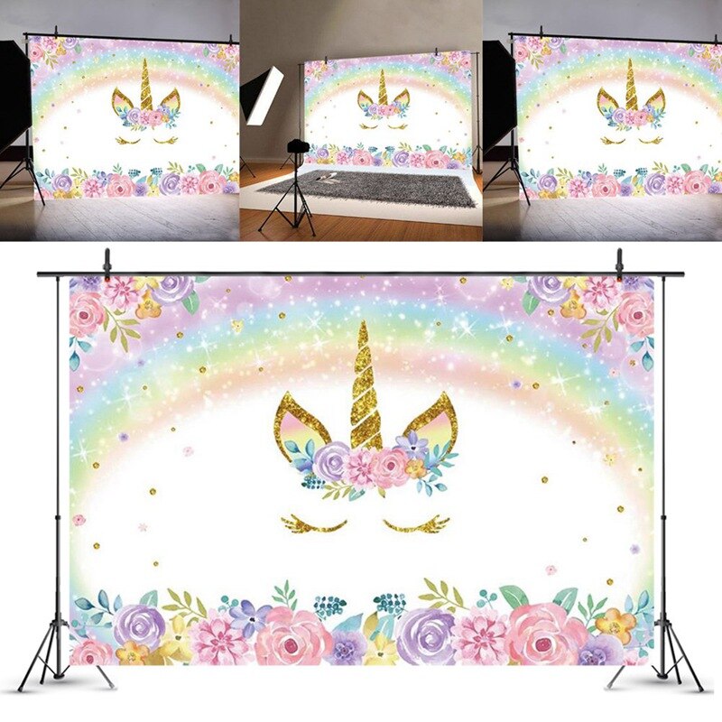 90*150cm Unicorn Birthday Party Decorations Kids Unicorn Party Backdrop Rainbow Photography Background Baby Shower Decoration: Default Title