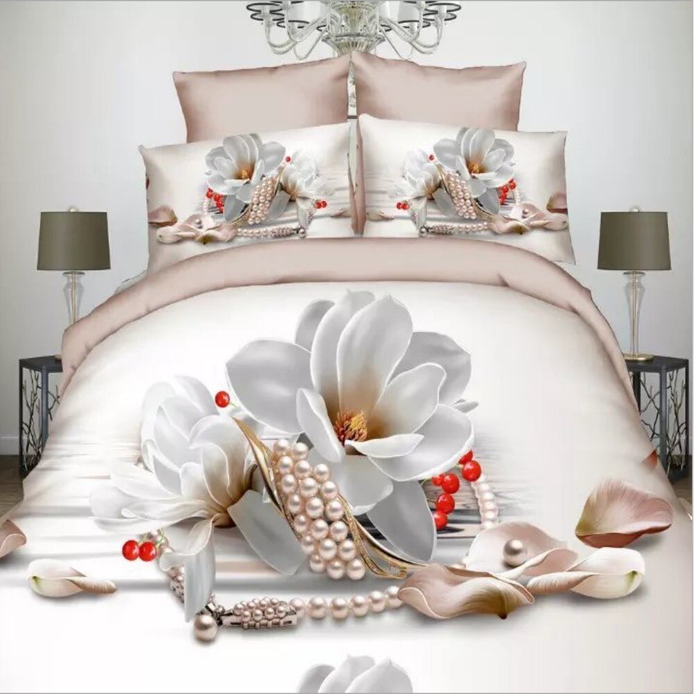 Pink rose blomster sengesæt dynebetræk sæt 3d print sengelinned dynebetræk med pudebetræk queen king size hjemmesengetøj: 5