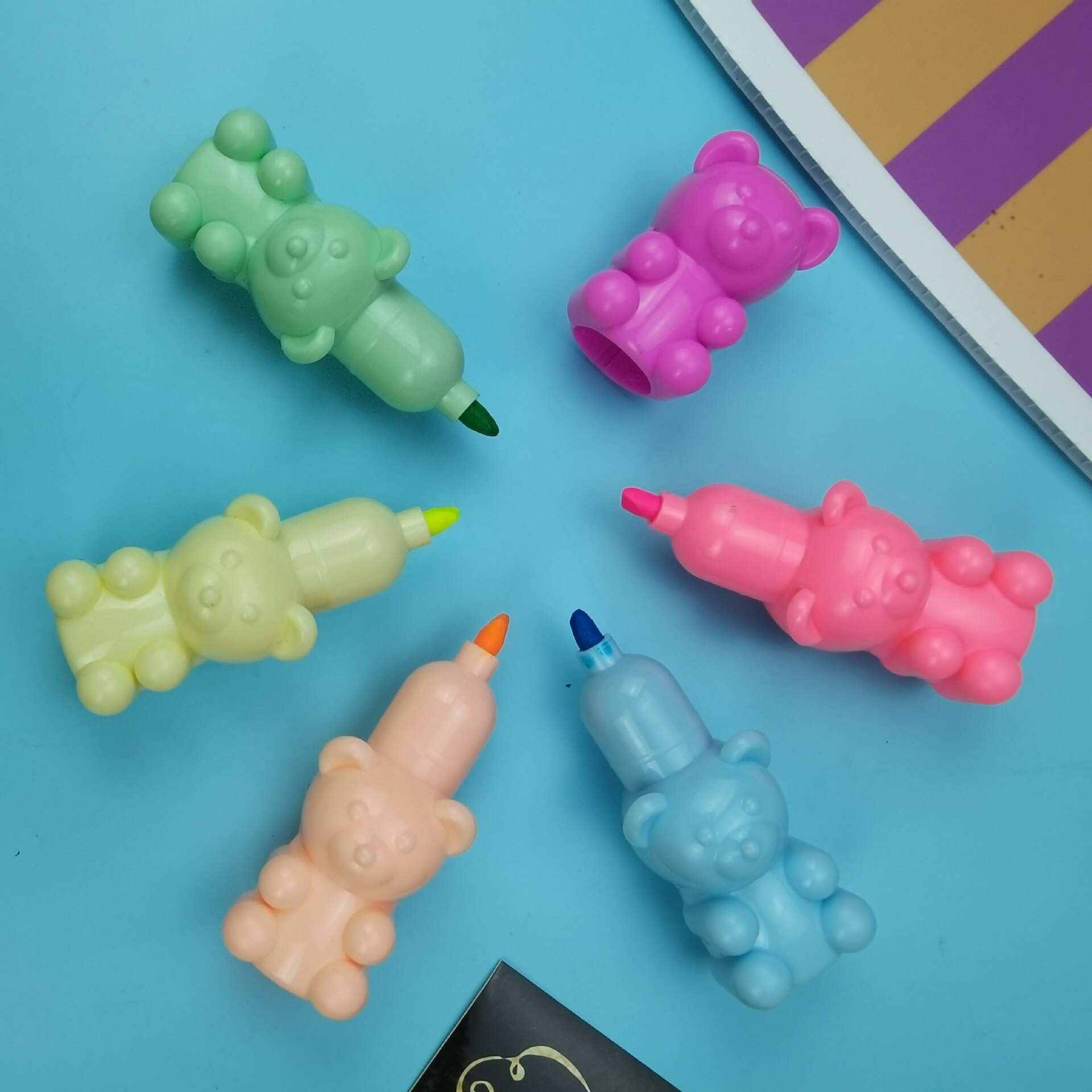 12 Set/partij Creatieve Mini Beer Markeerstift Kawaii 6 Kleuren Tekening Schilderen Art Marker Pen Schoolbenodigdheden Briefpapier
