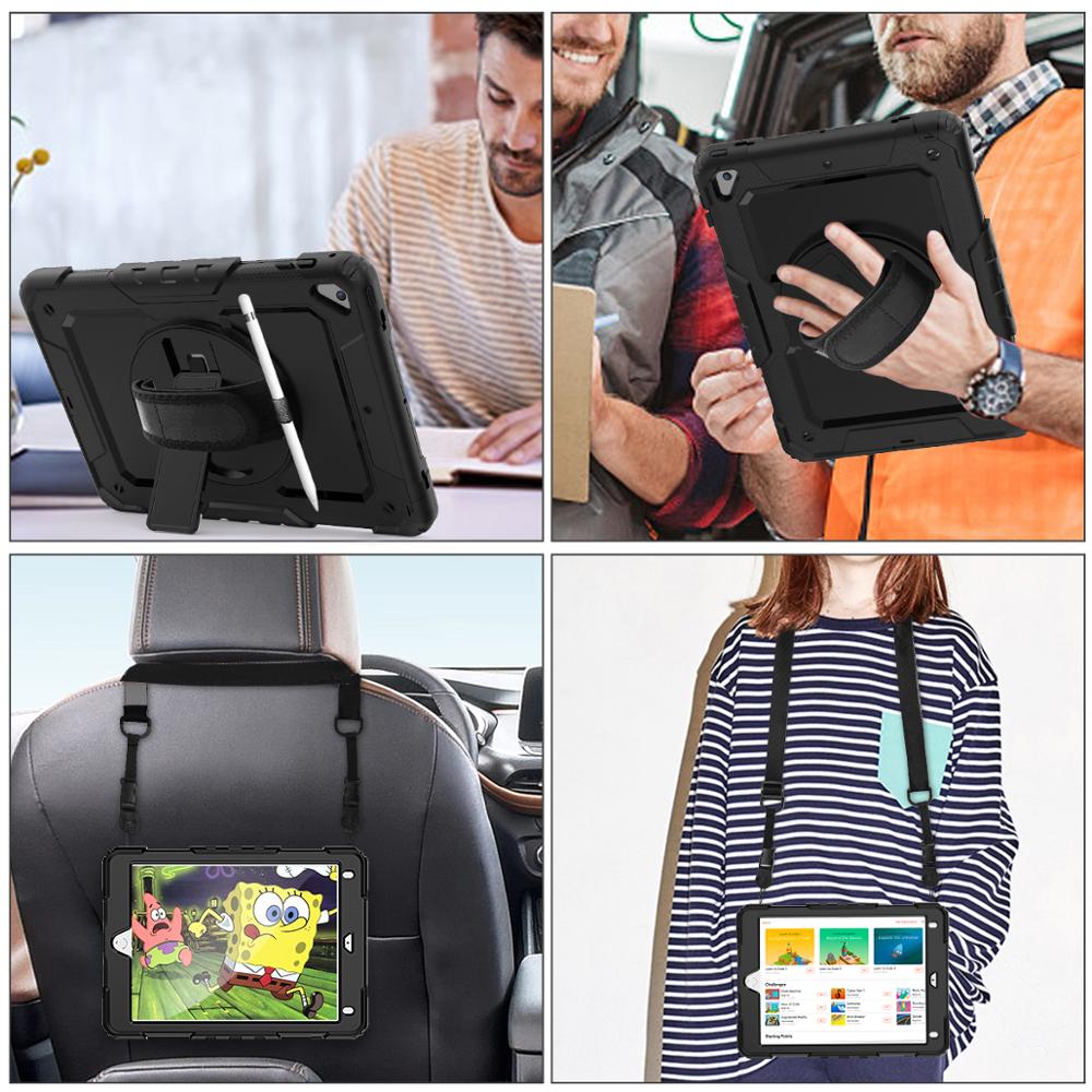 Universal, selvom robust taske til ipad air 2 6th 5th gen pro 9.7 tommer håndstrops tasker med stativ og skulderrem