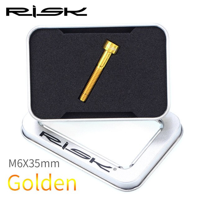RISK Titanium Bolts M6 x 30 35 40 50mm Allen Key MTB Road Bike Taper Head Screw Bicycle Headset Cap Fixing Bolts Rainbow Gold: m6x35mm Golden