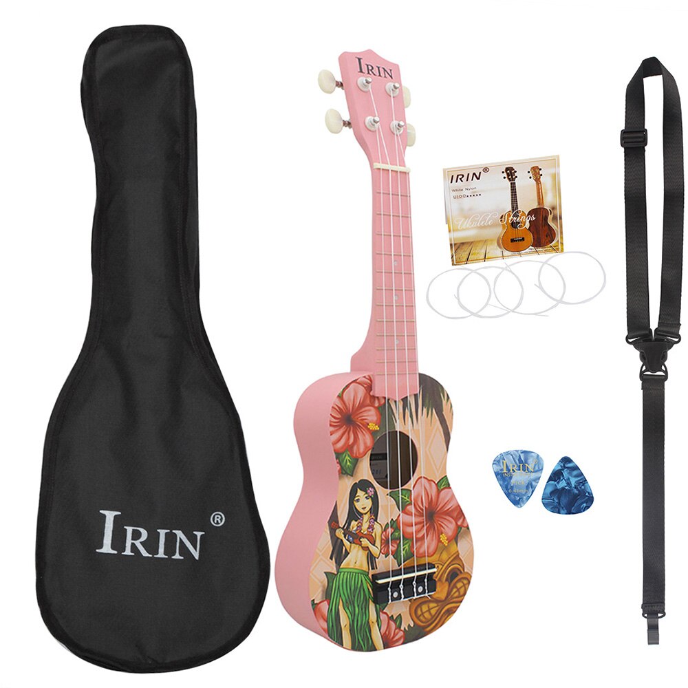 M MBAT-ukelele de tilo de 21 pulgadas para niño, instrumento Musical de 4 cuerdas, guitarra hawaiana, bolsa de ukelele, de Navidad: Hawaiian girl set