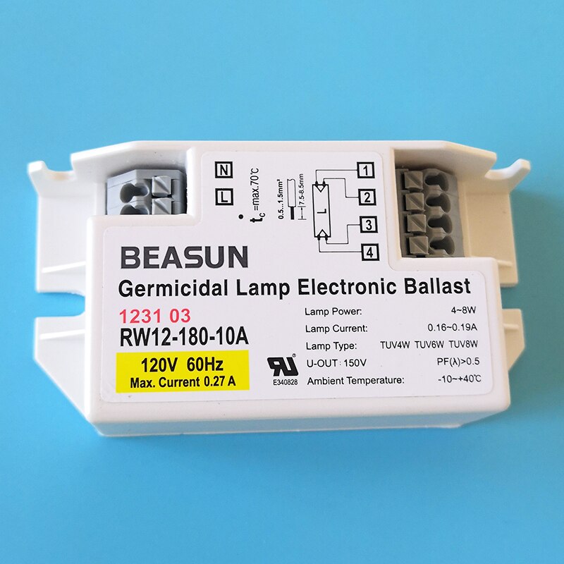 RW12-180-10-Lámpara germicida UV, 120V, 230V, 4W-8W, balastro electrónico para lámpara TUV4W, TUV6W, TUV8W: 120V