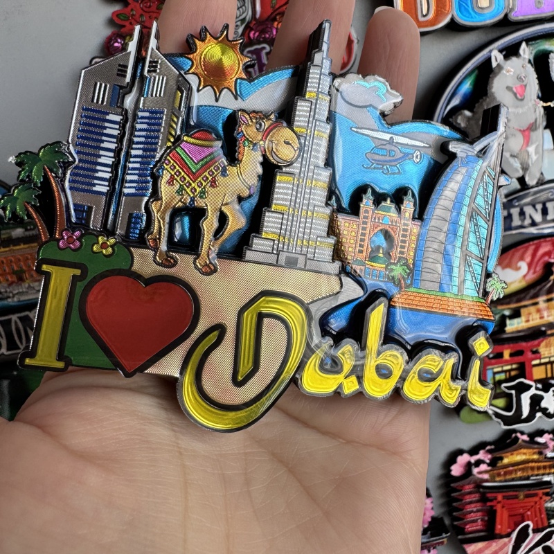 Imanes de nevera, recuerdo turístico, Cancun, México, Dubái, Helsinki, Finlandia, Hakone, Tokio, Japón, Chile, papel de aluminio, pegatinas de decoración de madera