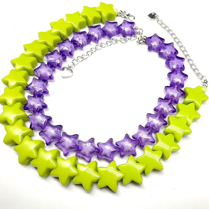 Neue Farben Sterne Halsband Halsketten für Frauen Punk Harz Strang Seite Kette Böhmischen Weiblichen Party ErkläSprosse Schmuck