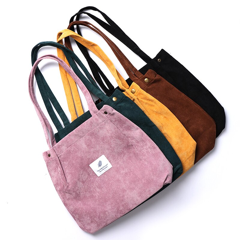 Femme toile tissu sac à bandoulière femmes velours côtelé sac à provisions environnement stockage sac à main réutilisable pliable Eco épicerie fourre-tout