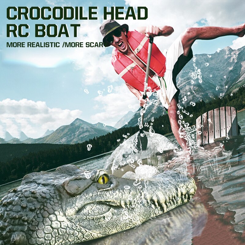 RC Boat Simulation Crocodile Head 2.4G Remote Control Joke Alligator Decoy Electric Toys Summer Water Spoof Toys for Boys