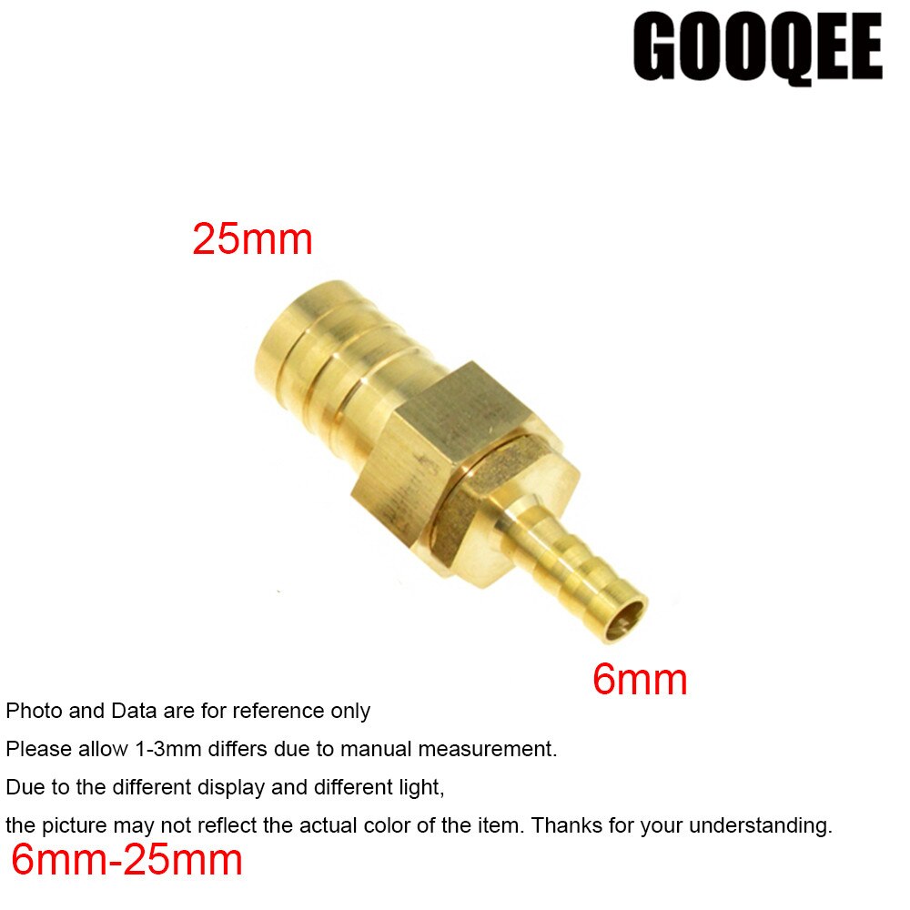 1 stk messing 6mm slange fittings  to 6/8/10/12/14/16/19mm od raccord reducer modhager adapter rørfittings gas kobber koblingsstik: 6mm x 25mm