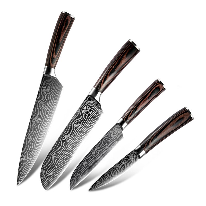 Juego de cuchillos de cocina Santoku para Chef, herramientas de pelado japonés para carne, frutas, pescado y verduras, cuchillas de acero inoxidable, 4 piezas: Default Title