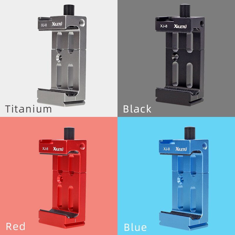 XILETU XJ-8 Tripod Head Bracket Mobile Phone Holder Clip For Phone Flashlight Microphone With Spirit level and Cold Shoe Mount