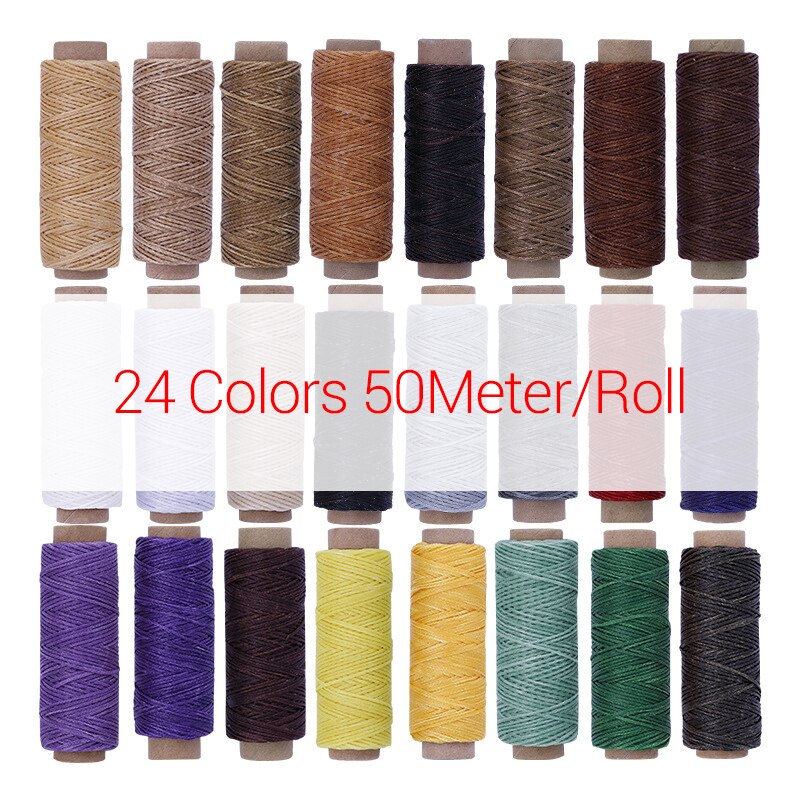 24/10Colors Flat Waxed Thread 50/30M Leather Sewing Thread DIY Hand Work Leather Thread Set For Leather Wallet Bag Shoes Repair: 50M 24Colors