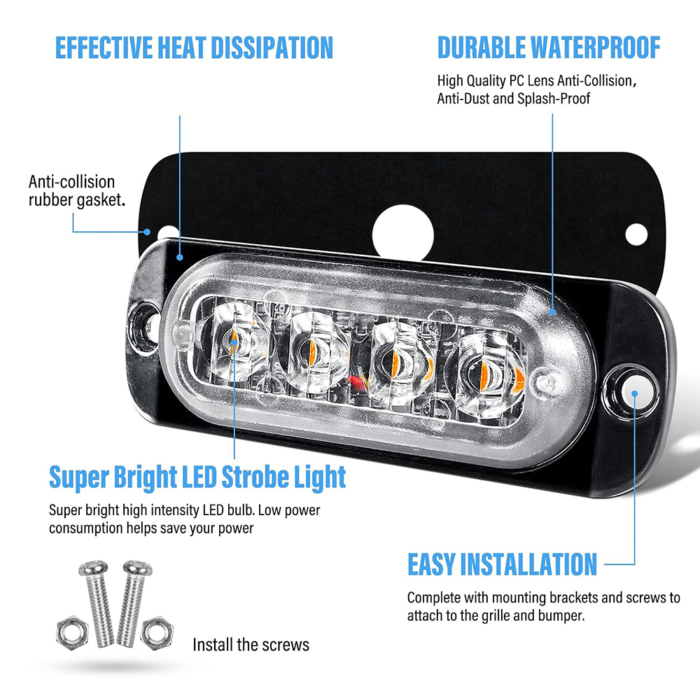 Luz LED para parrilla de coche 4 en 1, luces LED de advertencia intermitentes, barra, camión de bomberos, motocicleta, policía, lámpara de emergencia, lámpara para remolque SUV, 12/24V