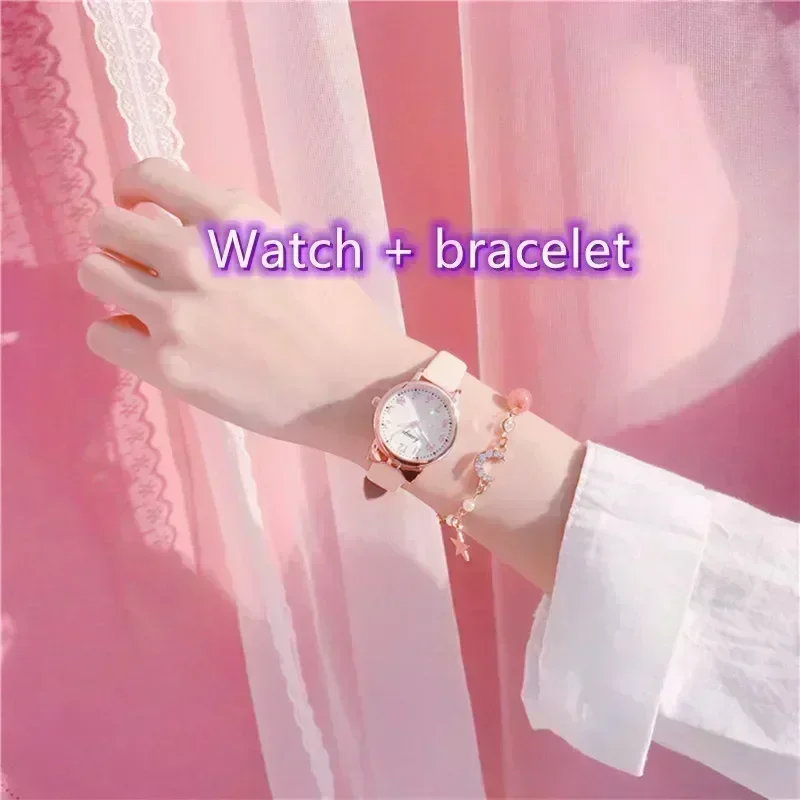 2025 Kinder Liebe Digitale Zifferblatt Kinder Set Uhr Lederband Quarz Uhren Kind Mädchen Uhr kinder Uhr + armband: Dark Red