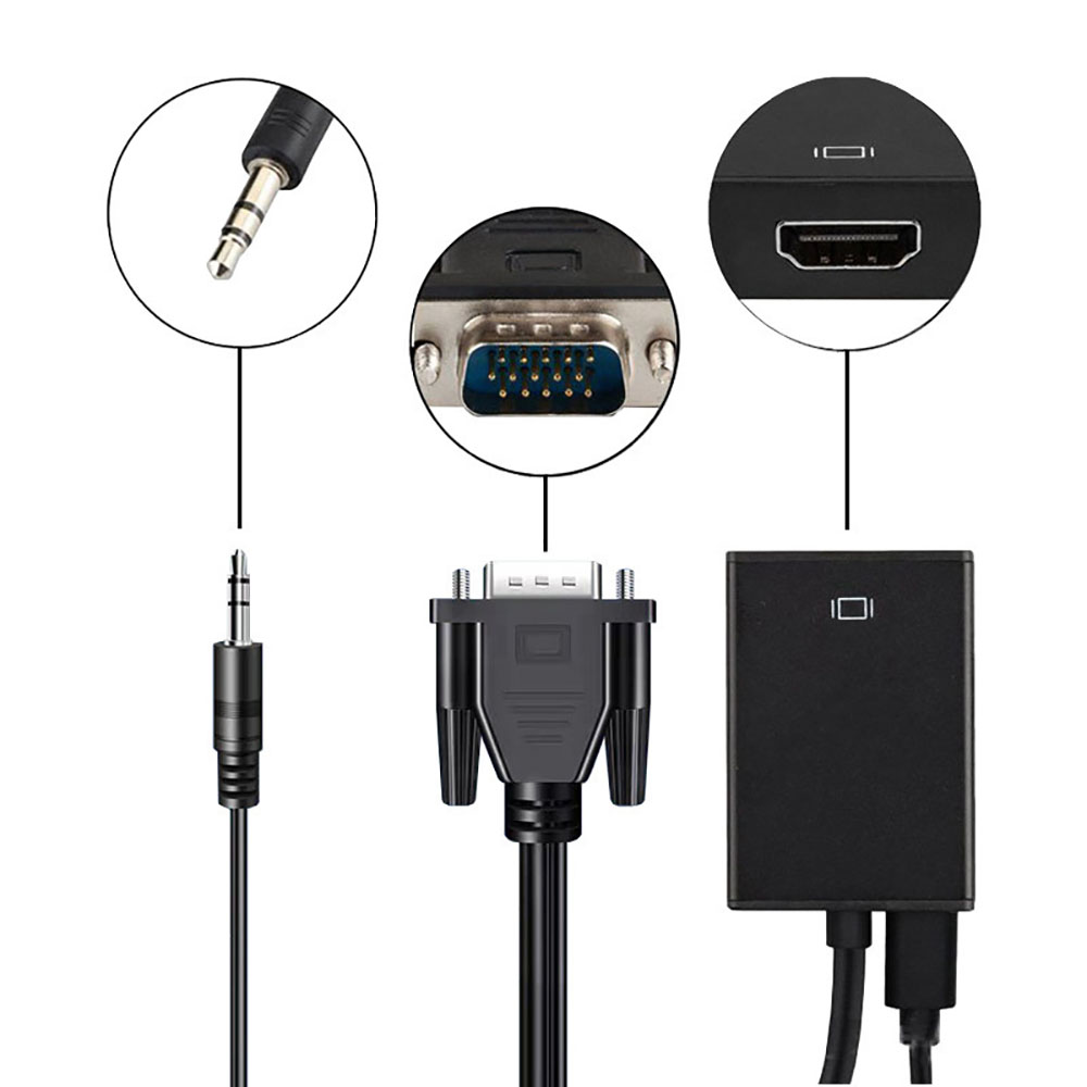 Câble convertisseur VGA vers HDMI Full HD 1080P, avec sortie Audio 3.5mm, adaptateur compatible HDMI pour PC portable vers projecteur HDTV