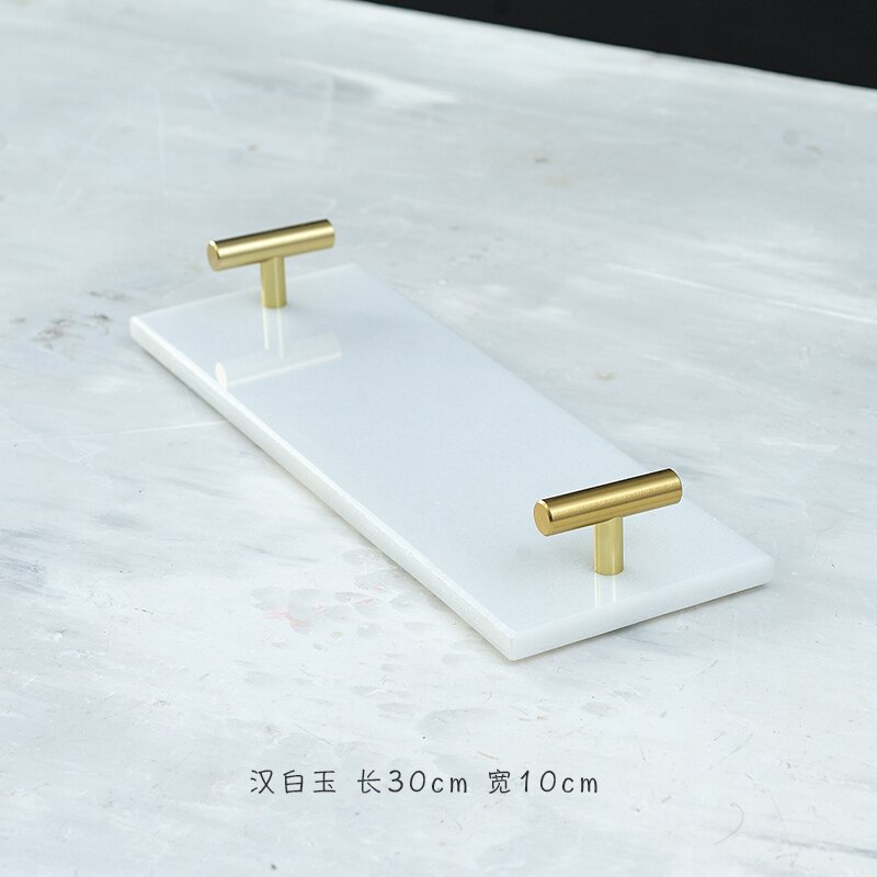 Bandejas de mármol Natural para decoración del hogar, bandeja decorativa con mango dorado, estante para baño, tocador, cosméticos, organizador de joyas: Pure white color
