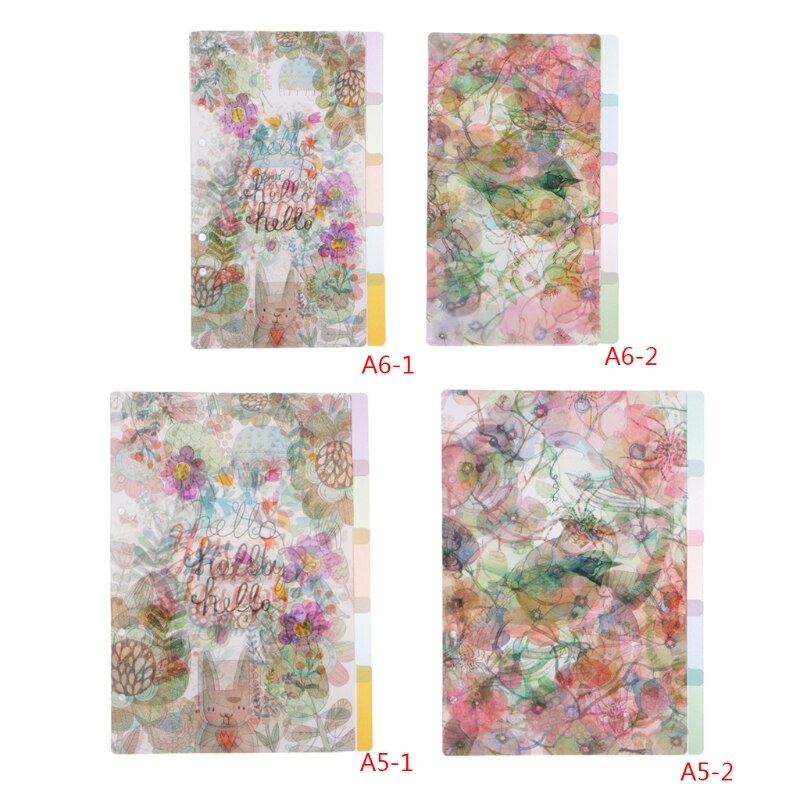 5Pcs Floral Category Page Planner Index Page Notebook Translucent 6 Hole Binder L41E