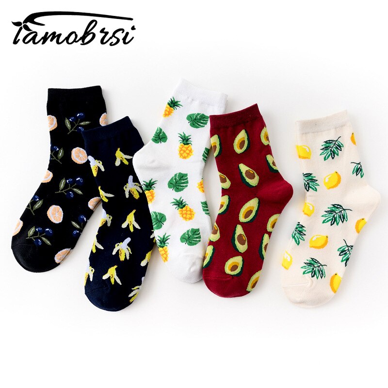 Avocado Pineapple Blueberry Banana Lemon Cartoon Socks Funny Women Casual Short Personality Socks Happy Cotton Fruit Socks