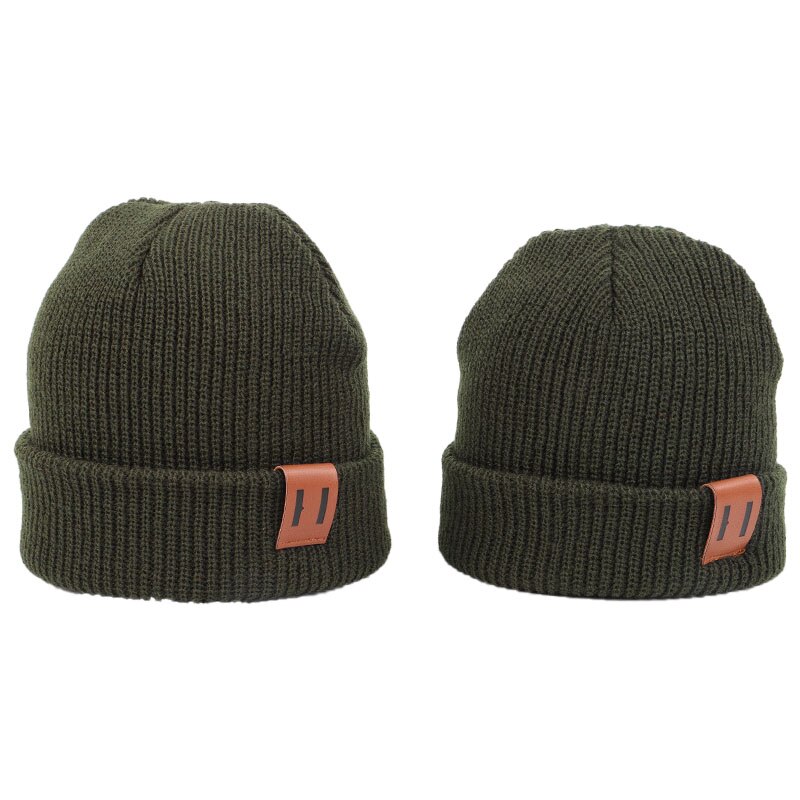 2PCS/LOT Mom Baby Hat for Boy Girl Knit Hat 8 Colors Solid Color Kids Beanie Cap for Adult Children Family Matching Caps: Army green S and L