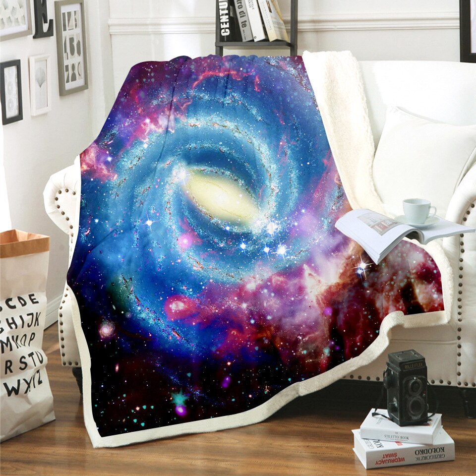 Galaxy planet deken 3d print sherpa deken op bed kindermeisje bloemen huishoudtextiel dromerige stijl 06: 06 / L 150200cm