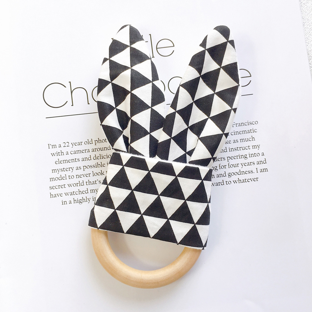 1Pcs Baby Bijtring Houten Ring Baby Bunny Oor Bijtring Kinderziektes Speelgoed Veilig Rustgevende Chew Douche Dental Oefening Speelgoed