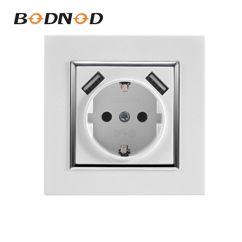 One Wall USB Socket With Ground Double USB Port 5V 2A Europ Plug Sockets Wall Mount Charger FMB-19B Matte White
