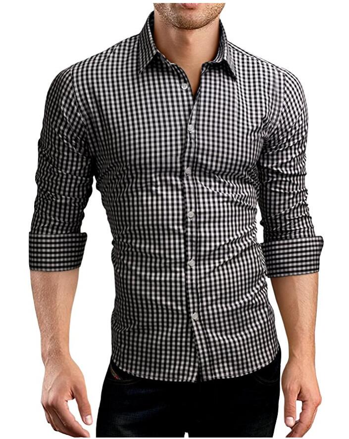 Luxury Mens Stylish Slim Fit Shirts Long Sleeve Formal Dress Shirt Plaid Print Shirts Blusas Brand Clothing Camisas