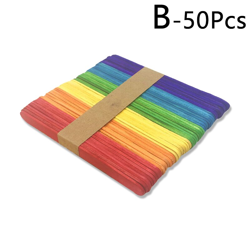 50pcs Coloré Bâtons de Popsicle En Bois Naturel Bâton de Crème Glacée En Bois Enfants BRICOLAGE Artisanat D'art Sucette Gâteau Outils Signets Accessoire: B