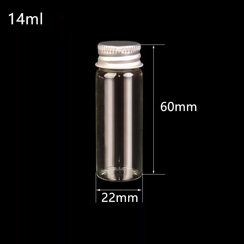 100pcs/lot 5/6/8/10/14/18/20/ 25ml Glass Bottles with Screw Cap Empty Spice Food Liquid Bottles Jars DIY Crafts Vials Containers: 22x60mm 14ml