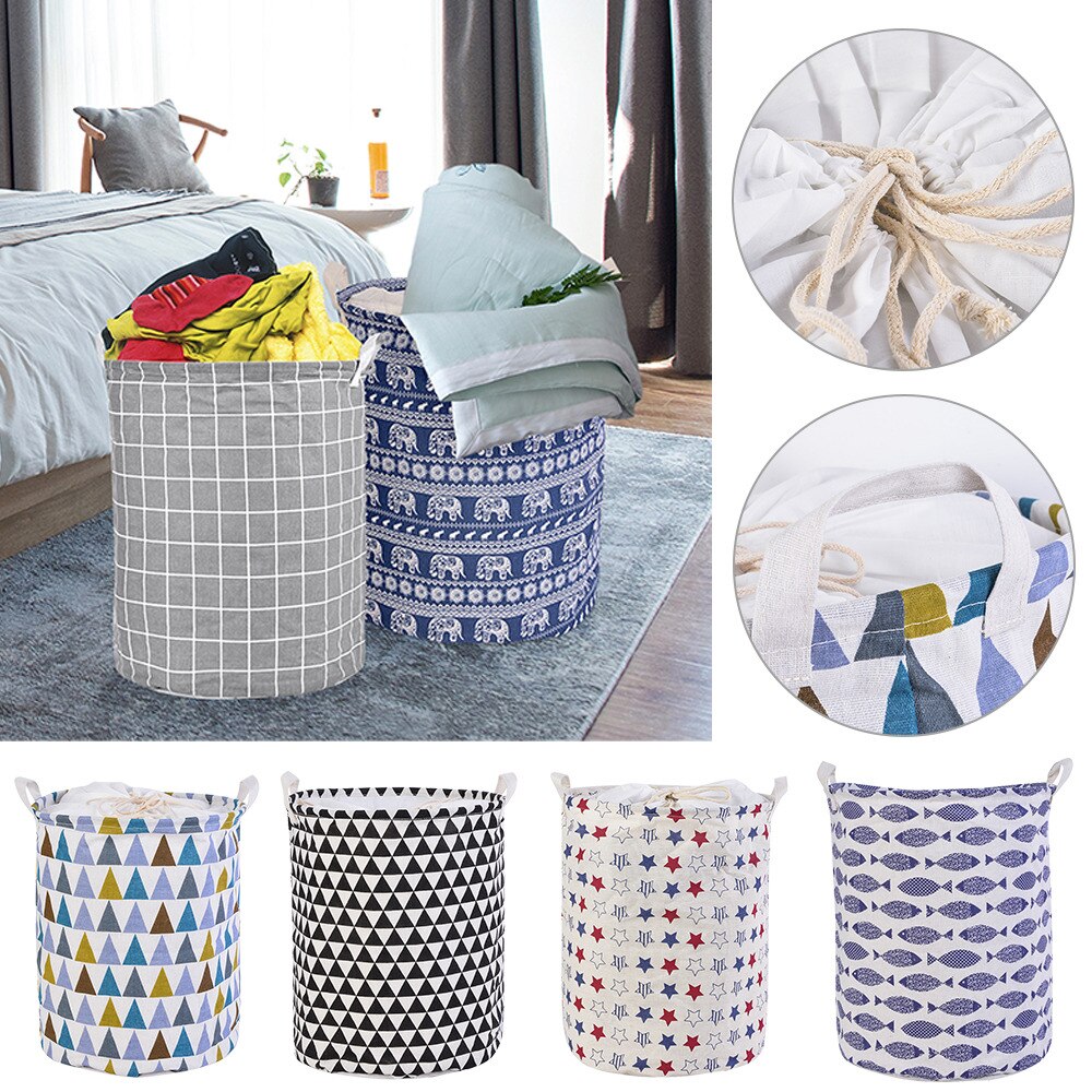 1pc Folding Laundry Basket Round Storage Bin Bag Large Hamper Collapsible Clothes Toy Basket Bucket Organizer Large Capacity2022