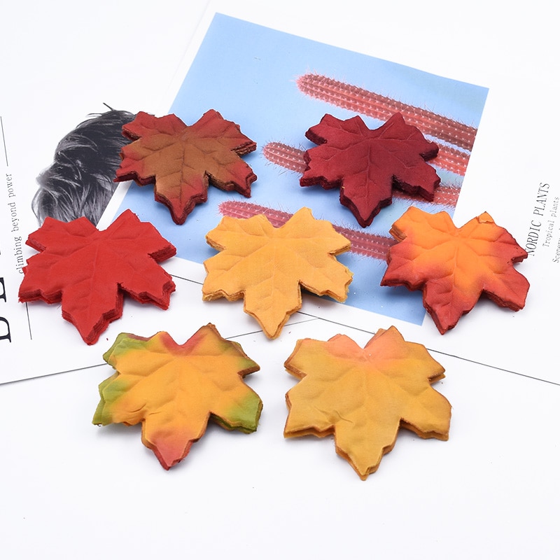100 st silkeblad scrapbooking jul lönnlöv heminredning bröllop brosch brud tillbehör clearance konstgjorda växter