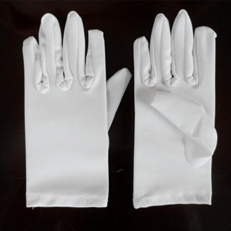 Kid Gloves White Short Satin Feel Boy Hold Flower Girl Performance Dance Elastic Gloves