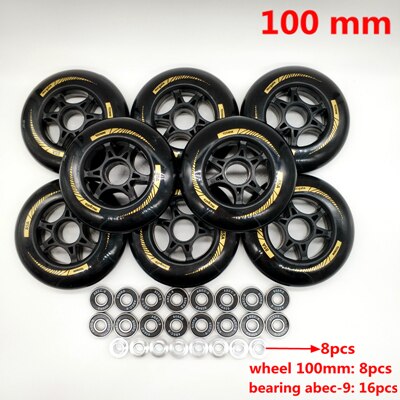 Speed skate hjul 100 mm 90 mm 85 a 8 stk/parti leje abec -9: Sort 100 mm 8 stk