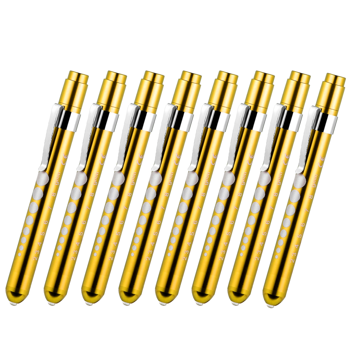 Stylo médical de poche en alliage d&#39;aluminium, 8 pièces, lampe torche Otoscope ophtalmoscope, lampe de poche LED pour le contrôle dentaire de la gorge: 8PCS Golden Color